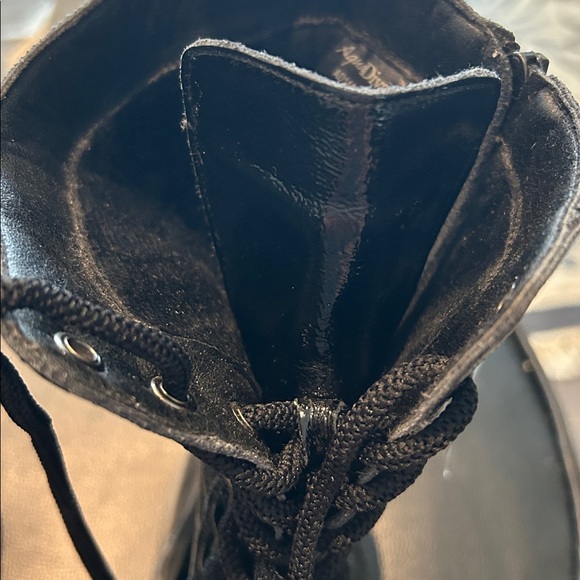 Glossy Black Leather Water Resistant Combat Boots - Picture 11 of 13